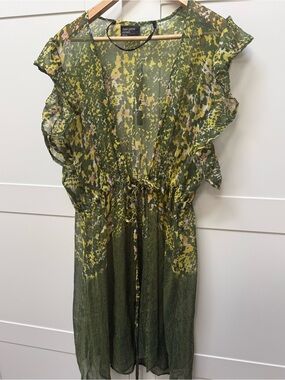 Free Press Tie Front Kimono Cover Up in Sheer Green One Size
